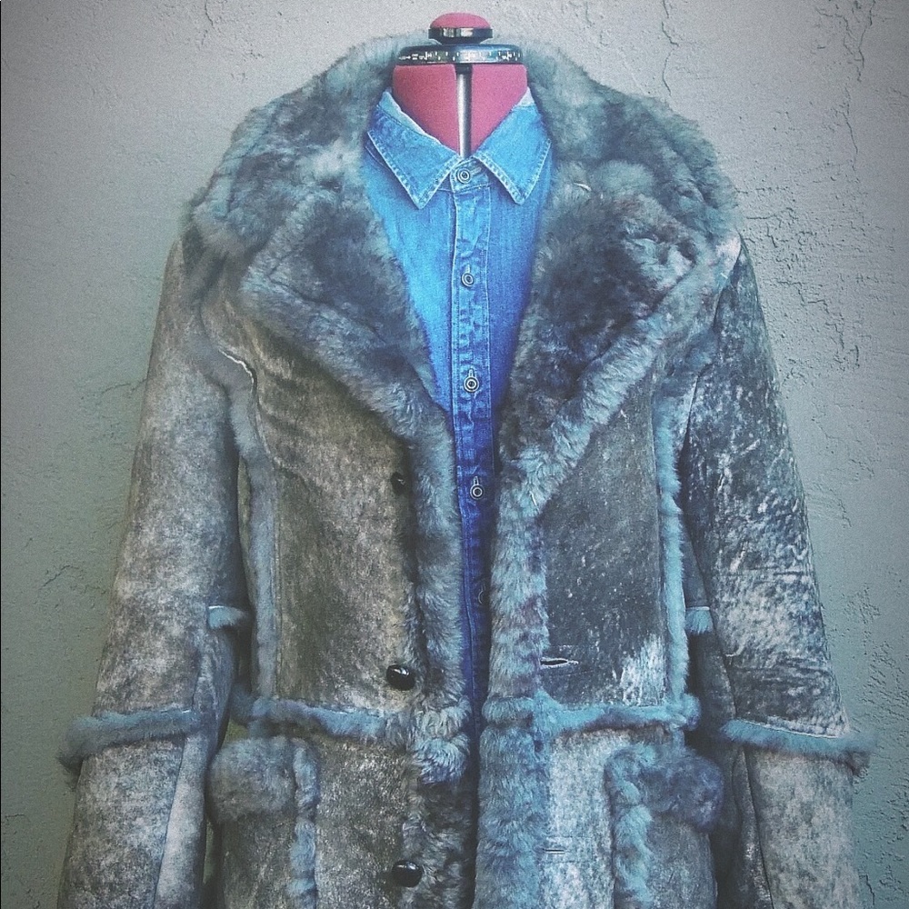Vintage Grey Shearling Sheepskin Marlboro Coat